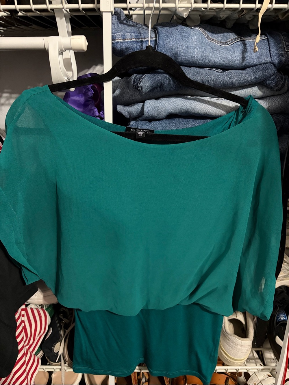bebe Teal Green Draped Chiffon Blouse